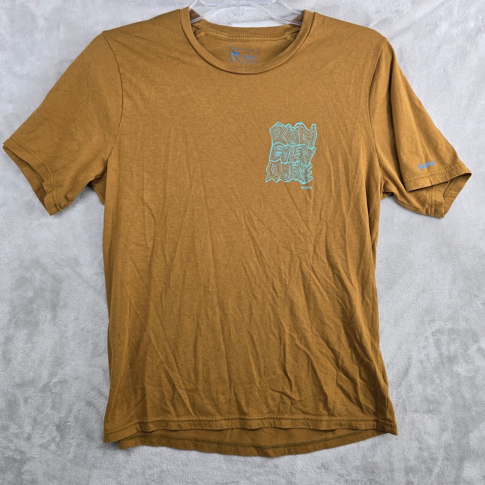 Janji Short Sleeve Tee in Tan/Mustard with Aqua Logo